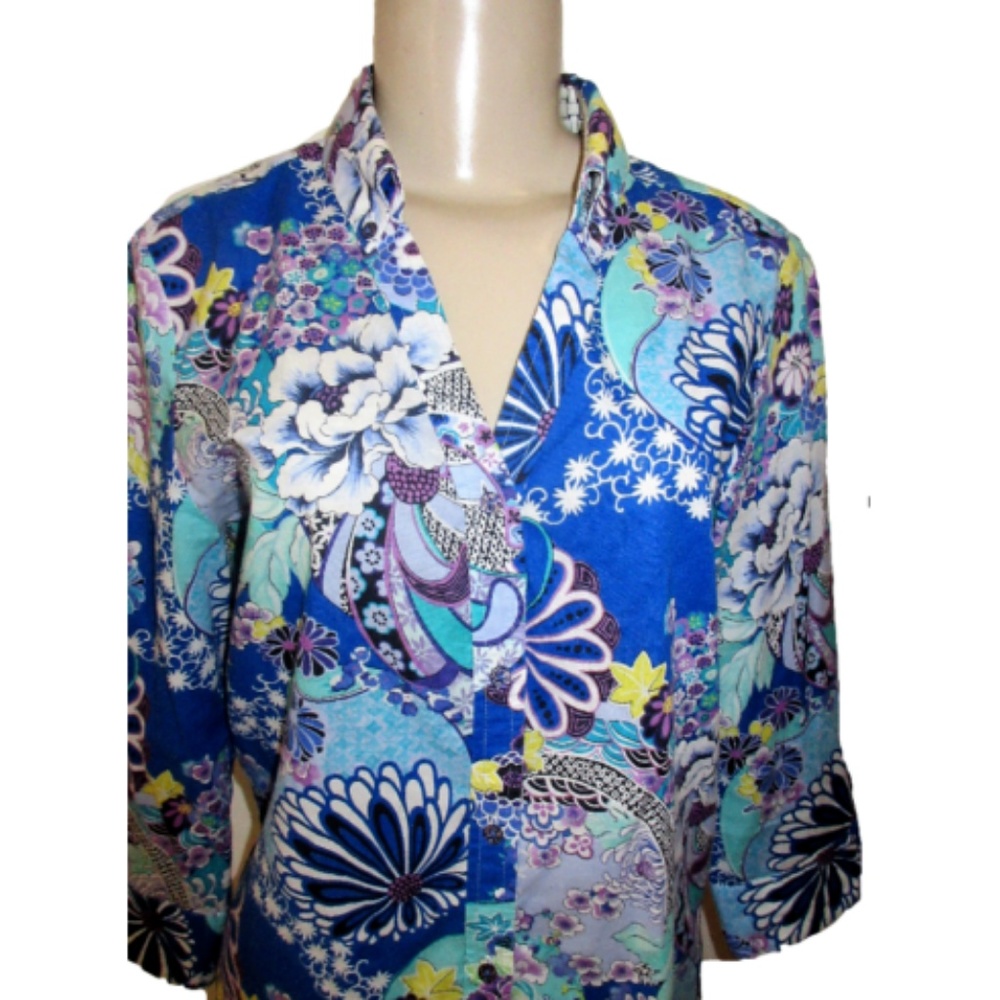 ROBERT GRAHAM Blue Floral Print Shirt Size M